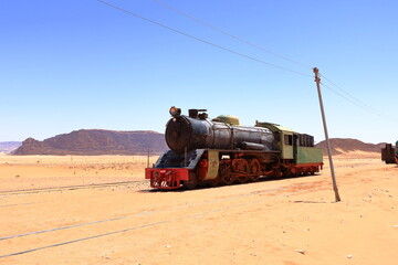Locomotive train in Wadi Rum desert, Jordan