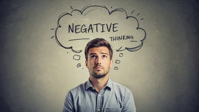 Man Contemplating Negative Thoughts in a Thought Bubble
