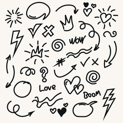 geometric elements and drawing symbols scetch, drawing, hand-drawing, doodle
