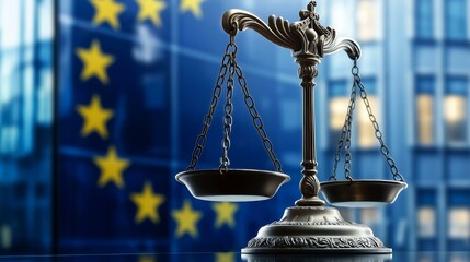 AI Ethics and Law in Europe: Conceptual Representation of Justice and Artificial Intelligence Regulations with Scale of Justice and European Union Flag