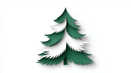 Obraz premium Eco-Friendly Christmas Green Paper Cut Pine Tree Template on White Background Isolated