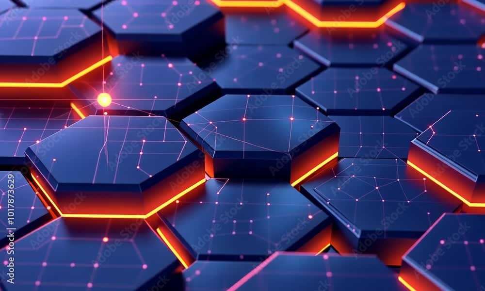Poster a close up of a blue and orange hexagonal pattern video