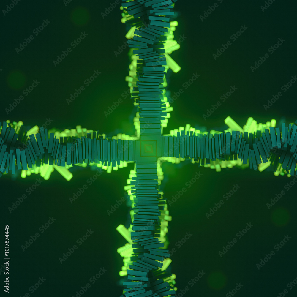 Aufkleber Digital illustration of multiple metallic rectangles illuminated with bright green light. 3d rendering