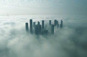 Fototapeta premium A cinematic shot of the foggy skyline of city