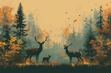 Forest Landscape with Deer