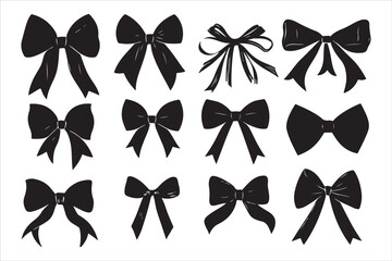 Classic Bow Ribbon Silhouette Vector Design, Decorative Bow Ribbon Silhouette Vector Illustrations,