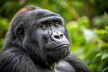 Obraz premium A contemplative Mountain Gorilla reflecting in the distance