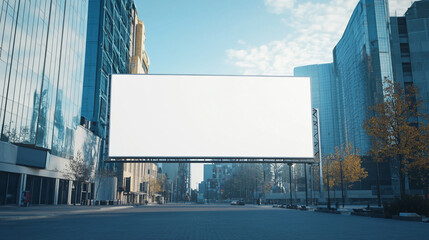 Obraz premium Blank Billboard in Futuristic Night Cityscape, A vacant digital billboard lights up a night intersection, ready for advertising in the city's glowing heartbeat Blank Billboard in City.