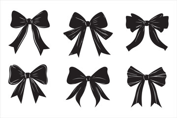 Classic Bow Ribbon Silhouette Vector Design, Decorative Bow Ribbon Silhouette Vector Illustrations,