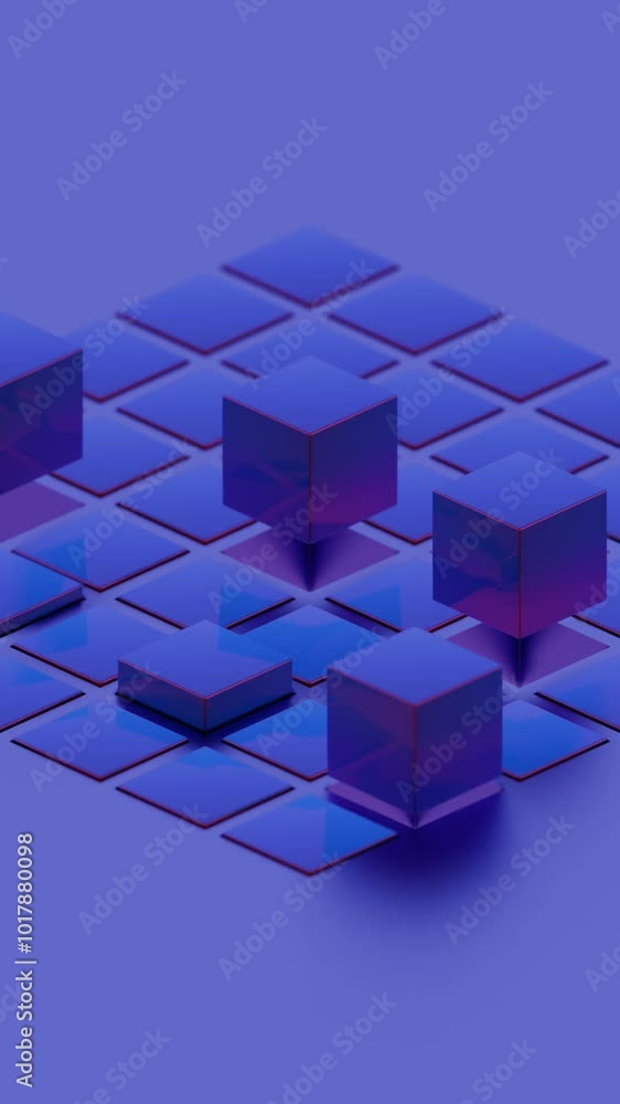 Aufkleber abstract geometric composition with blue cubes and grid pattern
