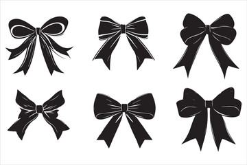 Classic Bow Ribbon Silhouette Vector Design, Decorative Bow Ribbon Silhouette Vector Illustrations,