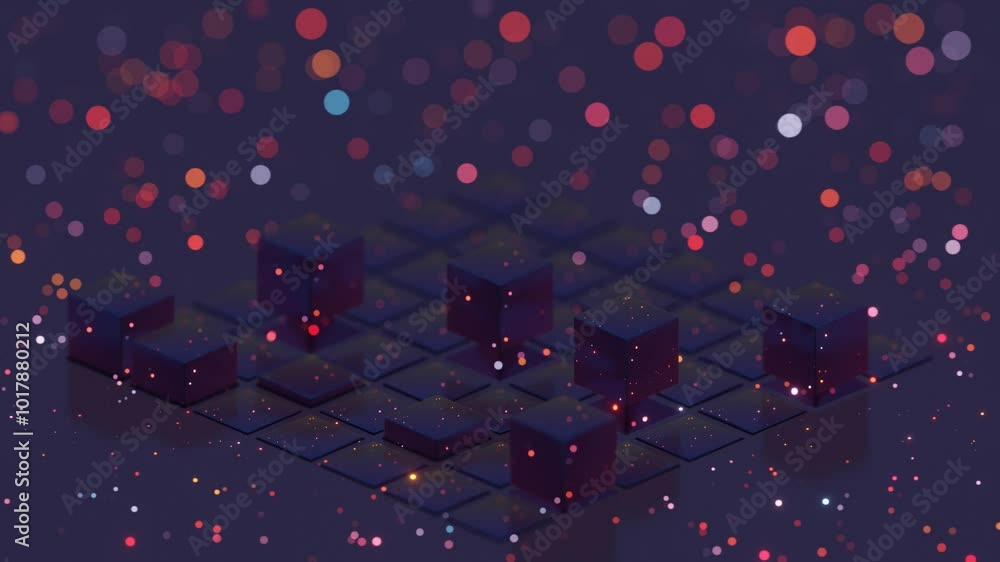 Aufkleber abstract composition with glowing cubes and bokeh particles