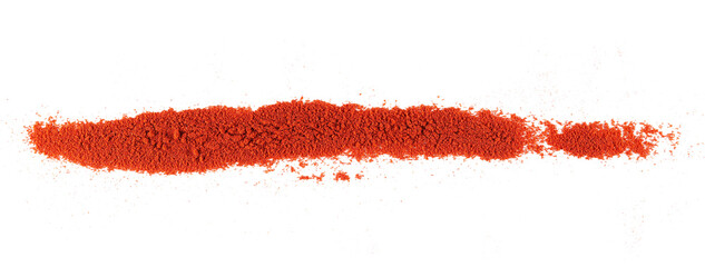Pile of red paprika powder line isolated on white