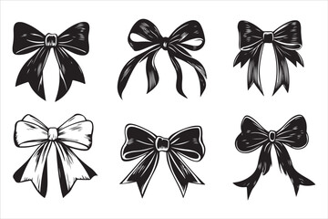 Classic Bow Ribbon Silhouette Vector Design, Decorative Bow Ribbon Silhouette Vector Illustrations,"
