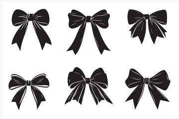 Classic Bow Ribbon Silhouette Vector Design, Decorative Bow Ribbon Silhouette Vector Illustrations,"