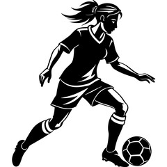 Naklejka premium female football player dribbling ball vector