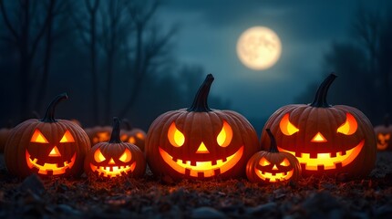 halloween pumpkins under the moonlight