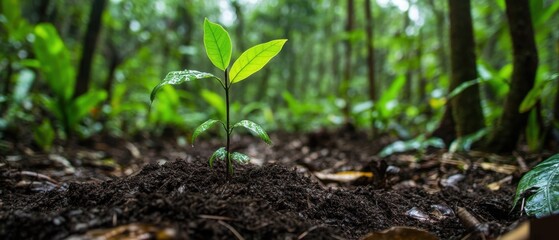 Young Sapling Growing in Lush Green Forest