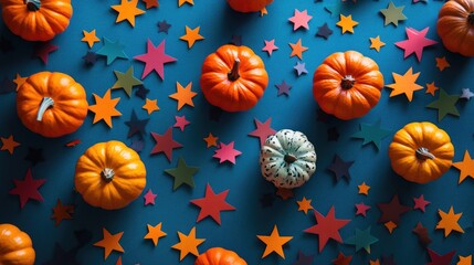 Vibrant Halloween Confetti with Pumpkins and Stars