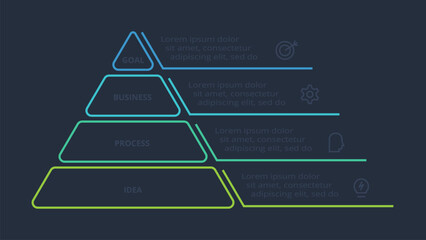 Line concept for infographic with 4 steps, options, parts or processes. Template for web on a black background.