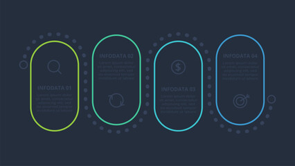 Line concept for infographic with 4 steps, options, parts or processes. Template for web on a black background.