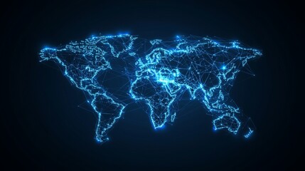 Illuminated Global Network: A Futuristic Map of Connected Continents