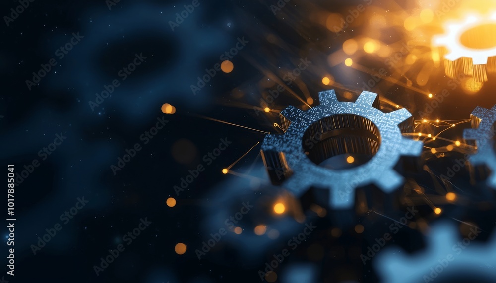 Aufkleber mechanical gears heartbeat in a digital universe of light and data streams