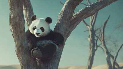 Obraz premium Lonely Panda on a Tree, A Metaphor for Solitude and Inner Strength