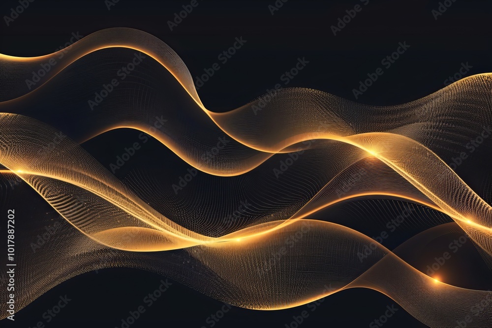 Poster abstract gold wave lines on dark background. luxury shiny color gold wavy lines element. modern eleg