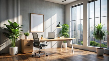 Fototapeta premium Modern Office Room with Mockup Poster and Desk for Candid Photography