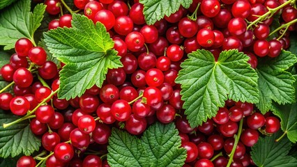 Ripe Red Currant Berries with Lush Green Leaves - Nature's Delicious Harvest