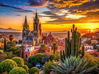 Obraz premium Silhouette of San Miguel De Allende's Iconic Landmarks at Sunset