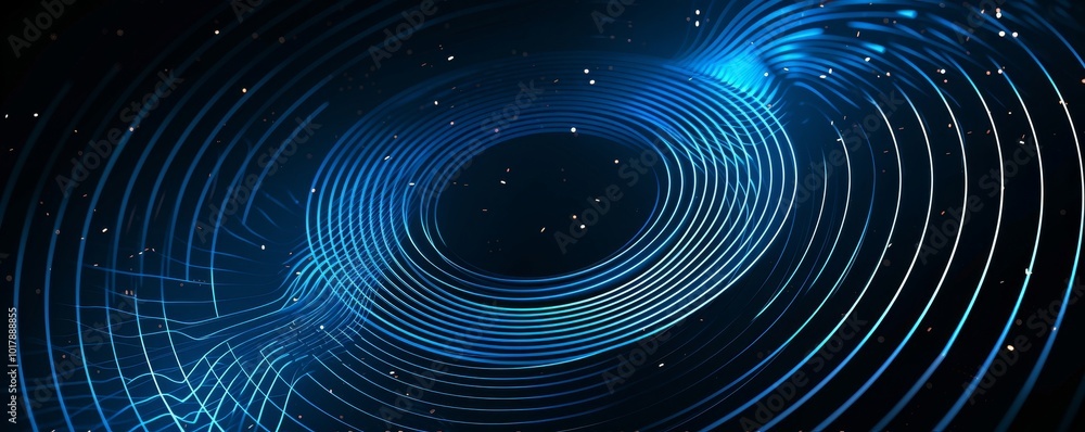 Poster dark blue abstract background with glowing geometric lines. modern shiny blue circle lines pattern. 