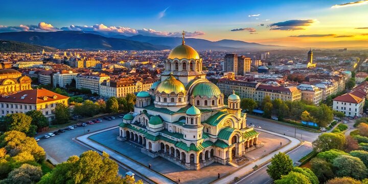 Stunning 4K Aerial View of Sofia, Bulgaria with St Alexander Nevsky Cathedral