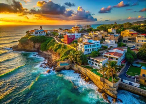 Stunning Aerial View of La Perla in San Juan: Vibrant Colors and Coastal Beauty