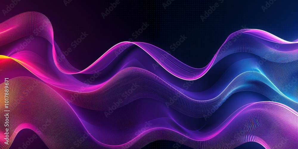 Poster abstract wave lines dynamic flowing colorful on dark background. modern simple flowing lines pattern