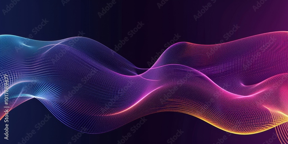 Poster abstract wave lines dynamic flowing colorful on dark background. modern simple flowing lines pattern