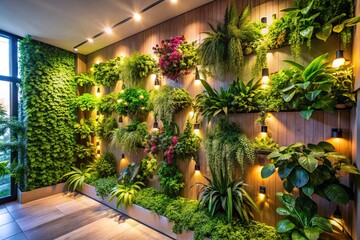 Obraz premium Stunning Modern Vertical Garden in Dim Lighting for Home Decoration