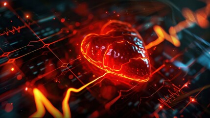 3d illustration of human heart in digital space. 