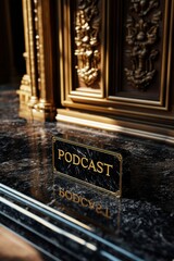 Elegant Podcast Studio with Luxurious Black Marble and Gold Accents