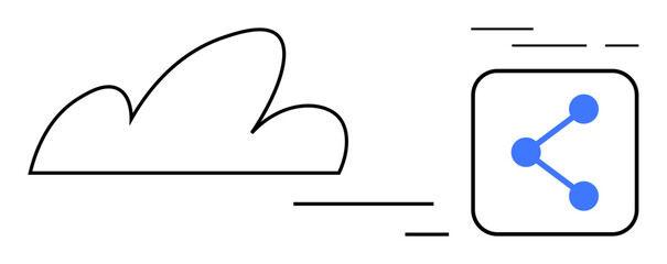 A sleek cloud design next to a share symbol enclosed in a square. Ideal for technology, cloud computing, data sharing, digital connection, and online storage themes. Simple line art style