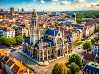Obraz premium Tilt-Shift Photography of Saint Nicholas Catholic Church in Brussels, Belgium Featuring Disabled Accessibility Elements
