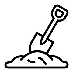 Shovel In Soil Vector Line Icon Design