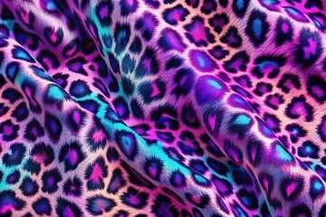 Obraz premium Trendy Retro Leopard Print Pattern in Purple, Lilac, and Pink Hues with Holographic Effect for 90s and 2000s Fashion Style