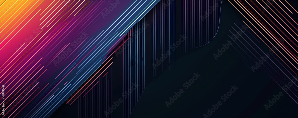 Poster abstract colorful geometric lines pattern on dark background. retro style. geometric stripe line art