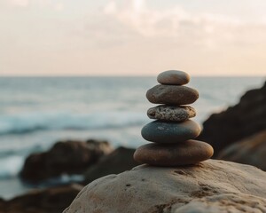 Fototapeta premium Zen garden with balanced stones representing meditation, harmony and tranquility