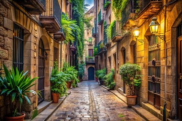 Fototapeta premium Vintage Barcelona Backstreets: Hidden Charm in Timeless Photography
