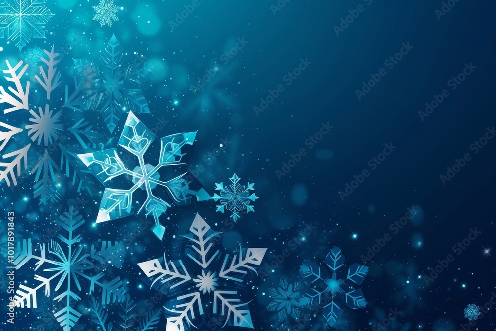 Poster abstract blue gradient snowflake pattern background with shining sparkle decoration. modern simple o