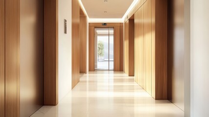 Modern classic wooden Elevator doors of office or hotel hallway, Lobby interior, corridor in house with lift,Black elegant lift for passenger or cargo elevators,copy space.