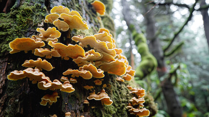 Ganoderma applanatum bracket fungus conks on tree trunk